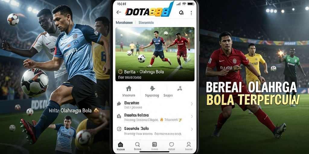 Antarmuka aplikasi DOTA88 yang menampilkan berita olahraga bola.