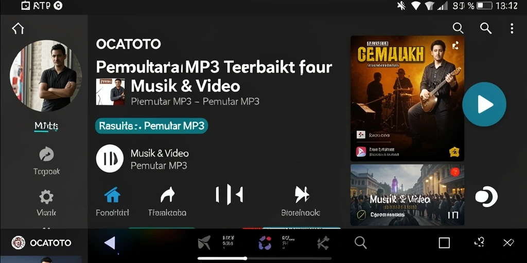 Screenshot utama OCATOTO menunjukkan antarmuka Pemutar MP3 yang mudah digunakan.