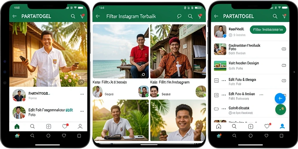 Antarmuka PARTAITOGEL dengan berbagai pilihan filter Instagram.