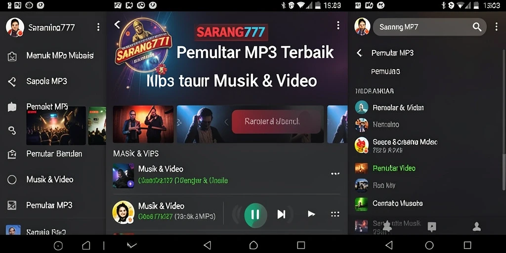 Tampilan antarmuka SARANG777 yang menarik saat memutar musik.